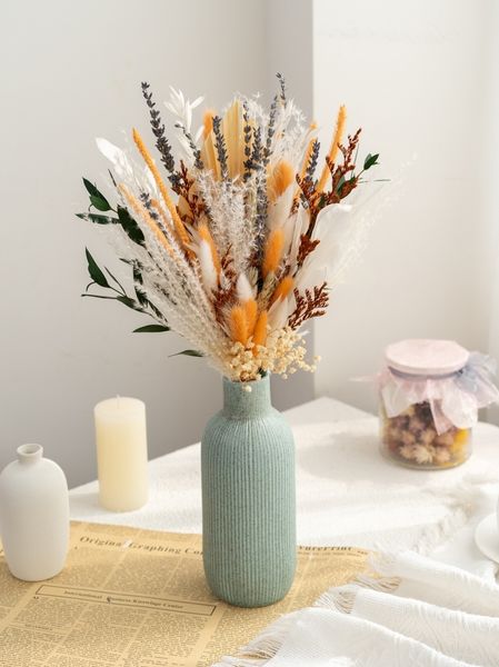 Bouquet de fleurs immortelles de verdure artificielle, pour décoration murale, queue de lapin Orange, feuille d'eucalyptus mixte, pose à main, artisanat de bureau, décoration de la maison, 221010