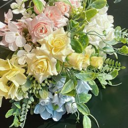Faux bloemen groene lagere kop zijden hydrangea kunstmatige bloem witte bruiloft bloemen klein boeket nepbloemfeest diy decoratie j220906