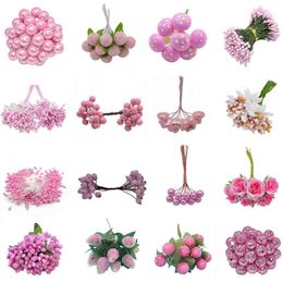 Faux Floral Verdure Mixte Rose Plante Fleur Cerise Farine Fils Baies Bundle Bricolage De Noël Gâteau De Mariage Coffret Cadeau Couronnes Décor J220906