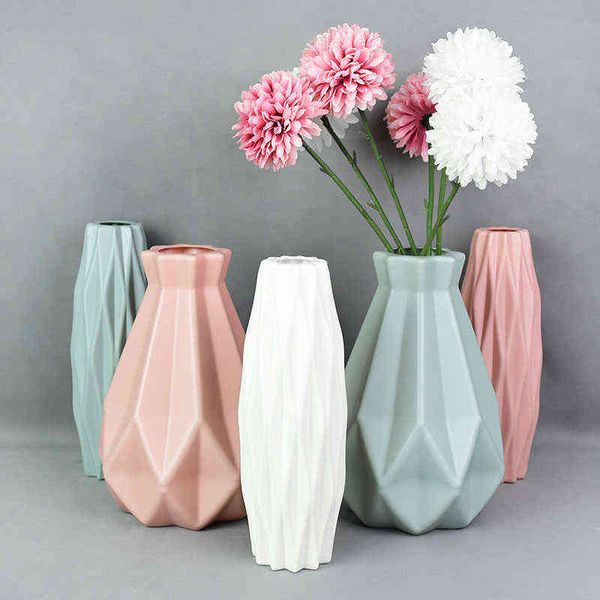 Faux Floral Verdure Moderne Fleur Vase Blanc Rose En Plastique Vase Pot De Fleur Panier Nordique Maison Salon Décoration Ornement Fleur Pièce J220906