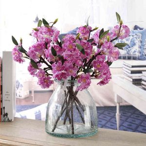 Faux floral verdurerie nouvelle fleur artificielle fleurs de cerisier sakura real touch fausse bouquet de fleurs pour décoration de mariage fleurs de la maison décor du fil j220906