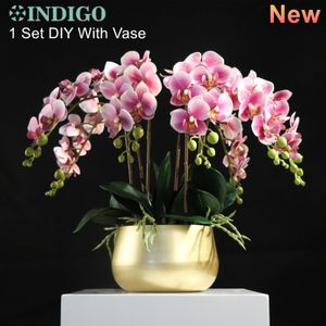 Faux bloemen groen paars hart orchidee 7pcsorchid 5stcs bladeren mos pot diy bloem arrangement real touch office decoratie evenement indigo 230331