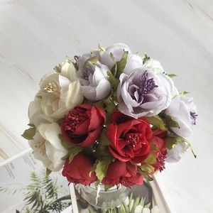 Faux Floral Verdure Rayonne Tissu Fausse Fleur Feuilles Pivoine Fleurs Maison Fête De Mariage Décoration Bleu Thé Rose Petit Bouquet Décor À La Maison J220906