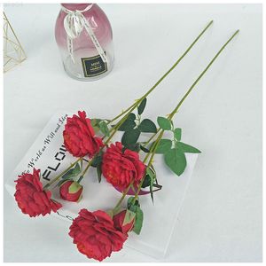 Faux Floral Greenery Red is grote rode en donkere rode simulatie Bloemmateriaal Huwelijksdecoratie Fake Flower Hydrangea Peony Rose Camellia J220906