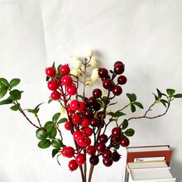 Vegetación floral falsa Pequeña rama de granada artificial espuma plástico bayas de frutas falsas para fiesta de bodas navidad decorativa J220906