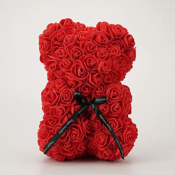 Imitación floral verde Regalo del día de San Valentín 25 cm Rosa roja Oso de peluche Espuma de jabón Flor artificial Bea 230819