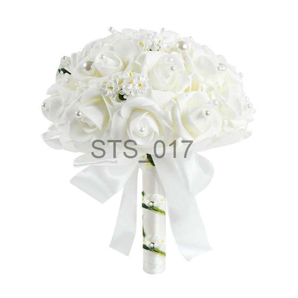 Faux Floral Verdure Bouquet De Mariage Rose Perle Artificielle PE Soie Fleurs Blanc Rouge Bouquet De Mariée Demoiselle D'honneur Main Bouquet Fleurs Fournitures De Mariage x0629