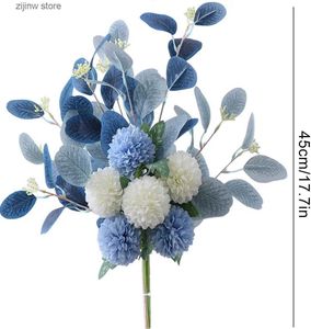 Faux Floral Verdure Fleurs artificielles blanches bouquets bleus broderie fleurs artificielles chrysanthèmes fleurs décoratives en soie Y240322