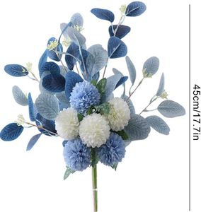 Kunstbloemengroen Witte nepbloemen Blauw boeket Hortensia Kunstmatige chrysantzijde voor decoratiebloem YQ240125