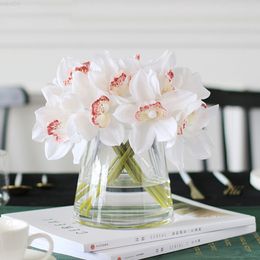 Faux Floral Verdure Orchidée Blanche Fleurs Artificielles Real Touch Cymbidium Fleur Mariée Dentelle Bouquet Fleurs De Mariage Décoration Pour Arrangement De Table J220906