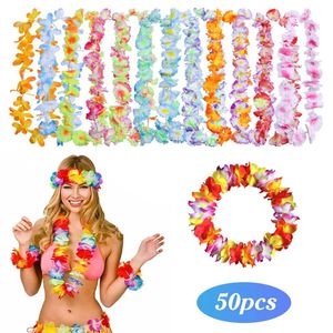 Faux verdure florale en gros guirlande hawaïenne collier artificiel fleurs couronne vacances plage fournitures anniversaire fête de mariage décoration cadeau 231123