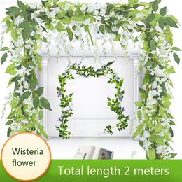 Faux bloemen groen Wisteria kunstmatige bloem wijnstok Ivy Leaf Garland Silk Rose Flowers Rattan String Vine Wedding Arch Flower Huis Tuin Decoratie J220906