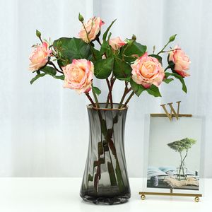 Faux fleurs artificielles, Simulation d'humidité des mains, roses à Double tête, décoration de la maison, bonsaï, Bouquets artificiels