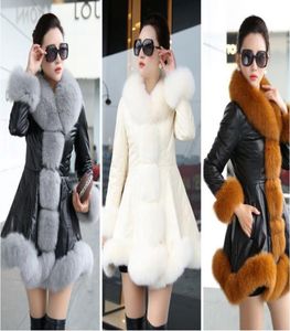 FAUX FOX FUR -jas Women Fashion Slimming Winter Bur Jacket Pu Leather Long Coats 3 Colors F0299 Dress Style S6XL Plus Size1418217