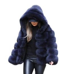 Faux manteau de fourrure de renard femmes hiver mode à manches longues manteaux artificiels épais chaud à capuche femme veste y