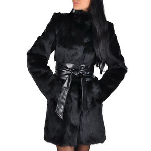 Faux vos bontjassen vrouwen winter mode midden lange warme dikke jas luxe vrouwelijke zwarte uitloper dames winter nep bontjas D25 201028