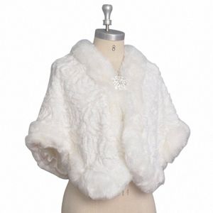 faux bont bruids bruiloft bolero jas cape sjaal wrap met kristal kralenbroche r8ll#