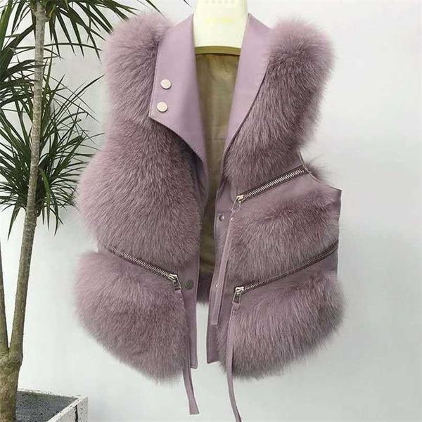 Manteau en fausse fourrure gilet veste d'hiver femmes faux avec vêtements d'extérieur en cuir PU court sans manches Streetwear Locomotive Y23 211220