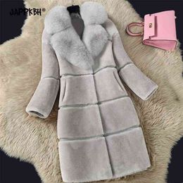 Faux bontjas vrouwen herfst winter lange jassen vrouwelijke casual dikke warme faux bont kraag jas slank oversized kleding 5XL 210817