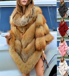 Faux bont jas vrouwen vossen winter warm oversized luxury cape poncho overjas pullover jas uit het kader van de lange mouwen