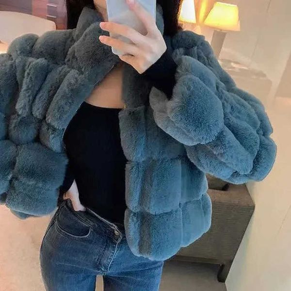 Fausse fourrure Lucyever luxe lapin manteau pour femmes coréen Chic court veste à glissière dames hiver épais chaud en peluche vestes Y2209