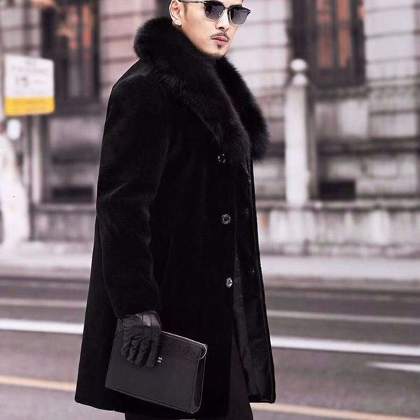 Manteau d'hiver en fausse fourrure pour homme, longueur moyenne, grand col, vison avec coton et tenue épaisse FFSF