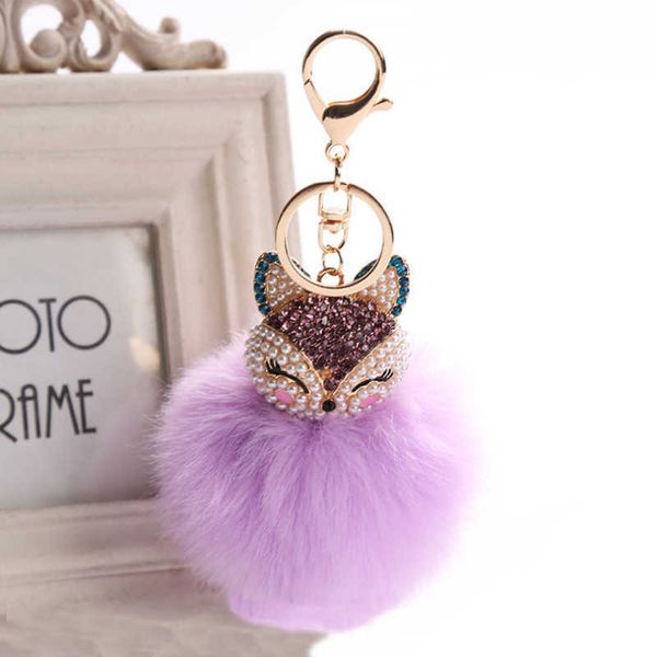 Fausse Fourrure Pompons pour Femmes Belle Cristal Renard Porte-clés Fourrure De Lapin Porte-clés Bibelots Sur Sacs Pendentifs Voiture Porte-clés Pompon Giftss G1019