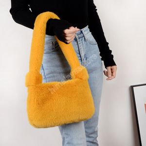 FAUX FURES PORTES ET SACAGES POUR LES FEMMES Sacs à bandoulière à main à grande capacité Femelle Peluche Simple Sac fourre-tout quotidien