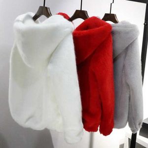 Fausse fourrure lapin imitation fourrure hiver herbe vison faux manteau dames artificielle à capuche douce grande taille 2021 veste femme rouge 4XL 5xl Y2209