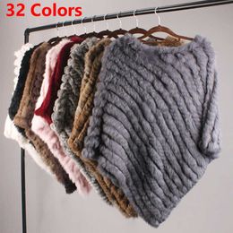 Faux fur echt konijn gebreide natuurlijke poncho vest fashion wrap jas sjaal lady sjaal trouwfeest groothandel cape y2209