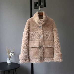 Abrigo de piel sintética para esquilar ovejas, chaqueta cálida de lana de longitud media Real para mujer, chaquetas y chaquetas de piel de oveja Natural para Zm Y2209