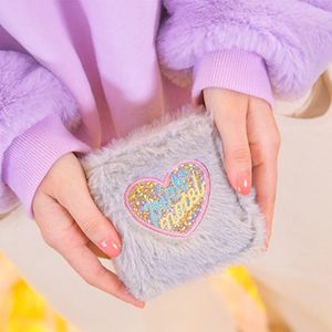 Faux Fur Short Wallets Women Hasp Purse for Sweet Lady Teens Girl Purses Lolita Card Organizer Small Wallet