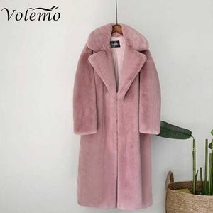 Volemo – manteau chaud en fausse fourrure pour femme, épais et Long, col rabattu, nouvelle collection hiver 2022, Y2209