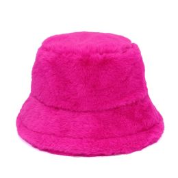 Faux Fur Winter Bucket Bucket Fomen Femme Solide Solid Warm Feme Cap femelle extérieure Sundor Sun Fisherman Hat Panama Lady Cap