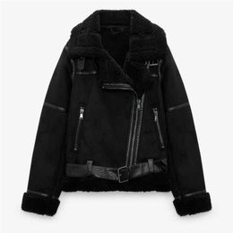 Faux fur dames 2022 mode nieuwe stijl imitatie lederen motorfietsjack bovenkleding revers rasper kunstmatige zwarte temperament jas y2209