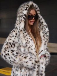 Fausse fourrure XLong manteaux Eco Lynx avec capuche vestes d'hiver femme longueur 120 cm manteau femme blanc 240104