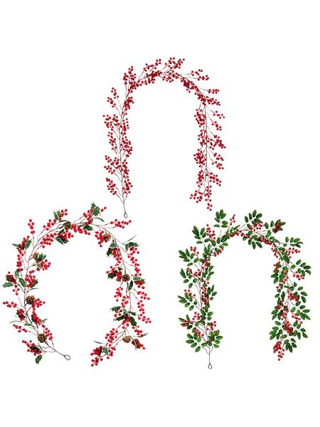 Guirnalda de Navidad de bayas rojas artificiales de vegetación de imitación con cono de pino, puerta de jardín para interiores y exteriores, decoración del hogar KDJK2107