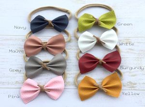Faux Leather Baby Bow Headband Nylon Hair Band voor Babys Een maat past meer 24PCSlot4982894