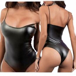 Body en faux cuir pour femmes, Sexy, slim, noir, dos nu, Clubwear, hauts s6Q3 #