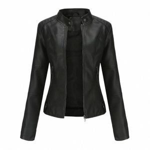 Veste en simili cuir femme 2024 Automne Printemps Femme Moto Biker Veste à glissière Rouge Noir Manteau Nouveaux Vêtements d'extérieur Marron XS Violet Marine V4tM #