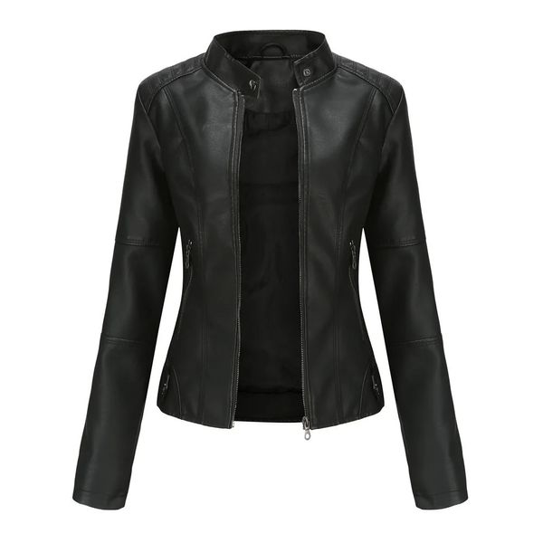 Veste en simili cuir femme automne printemps femme Moto Biker veste à glissière rouge noir manteau vêtements d'extérieur marron XS violet marine 240111