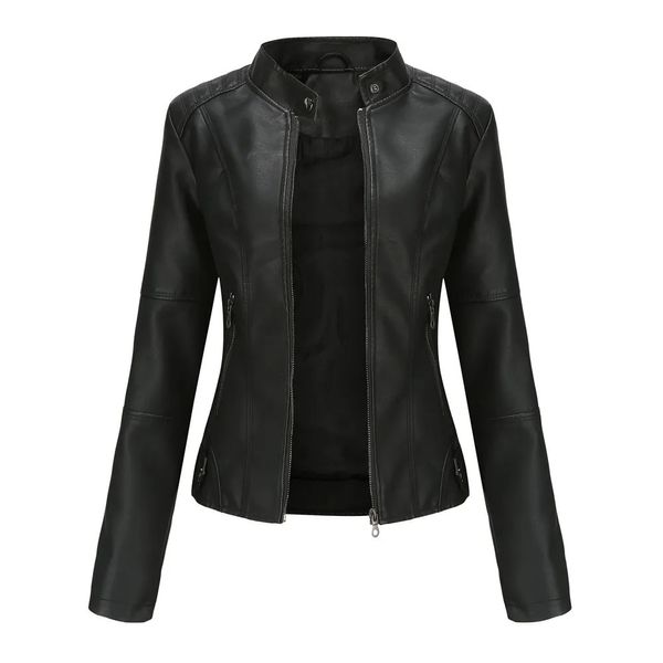 Veste en simili cuir femme automne printemps femme Moto Biker veste à glissière rouge noir manteau vêtements d'extérieur marron XS violet marine 231226