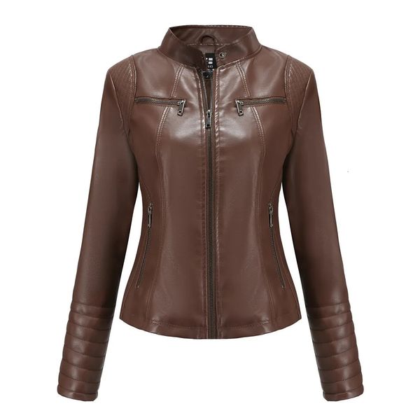 Veste en simili cuir femme manteau de mode printemps automne vêtements taille européenne américaine vêtements marron rouge noir abricot café 240222