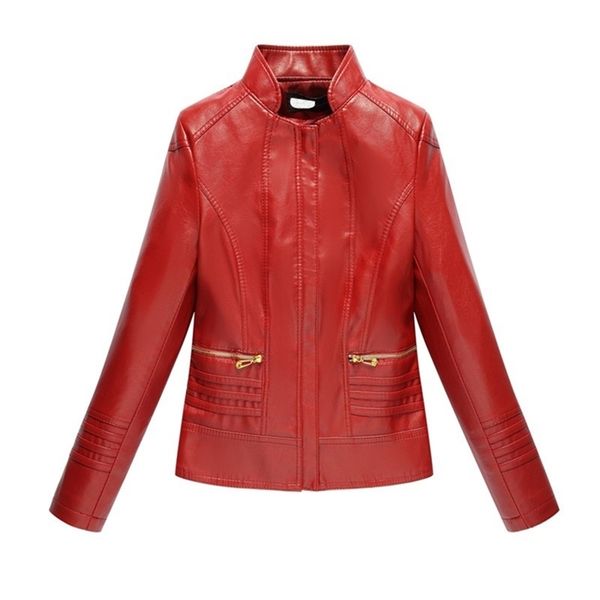 Chaqueta de cuero de imitación Mujeres Rojo Verde L-7XL Abrigo de talla grande Primavera Corto PU Cuero Ropa de otoño Chaquetas negras LR742 220112