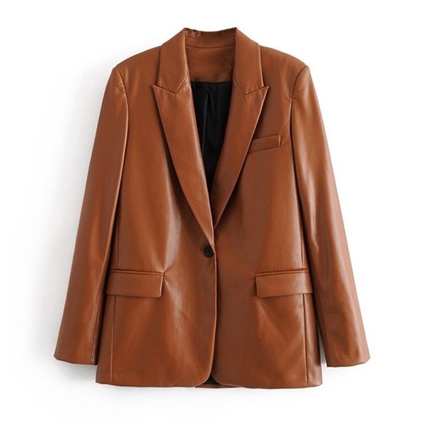Vestes en cuir faux manteau à bouton unique femme automne cothing veste marron dames vêtements d'extérieur 210421
