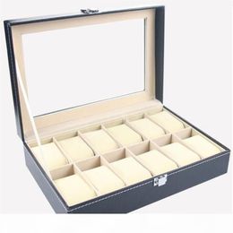 Caja de reloj de cuero sintético, estuche de exposición, organizador, 12 ranuras, caja de almacenamiento de joyería 319Y