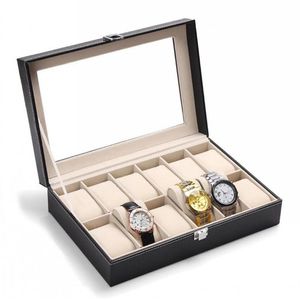 Kunstleer Horloges Case 12 Grids Sieraden Ring Weergave Opbergdoos Organizer Grote Capaciteit Horloge Doos Hoge Quality322n