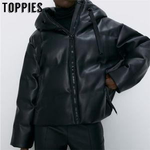 Faux Cuir Hiver À Capuche Veste Femmes Coton-rembourré Parkas Zipper Épais Chaud Pain Manteau Européenne Vêtements 201210