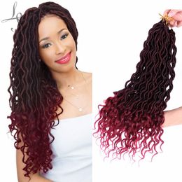 18 pulgadas Faux Locks Crochet Hair Curly Goddess Locs para mujeres negras Trenzas largas Extensiones de cabello trenzado ondulado suave 24 hebras / piezas LS12