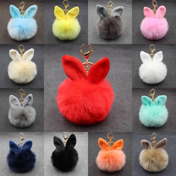 Faux lapin fourrure pompon porte-clés femmes filles mignon moelleux en peluche porte-clés mode bouffée boule porte-clés femme bijoux fête cadeaux